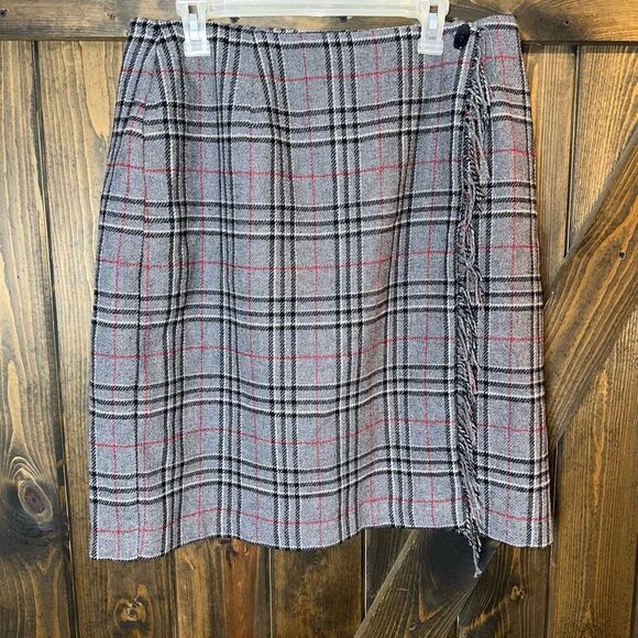 VTG Sag Harbor Plaid Faux Wrap Wool Blend Skirt - Picture 1 of 6